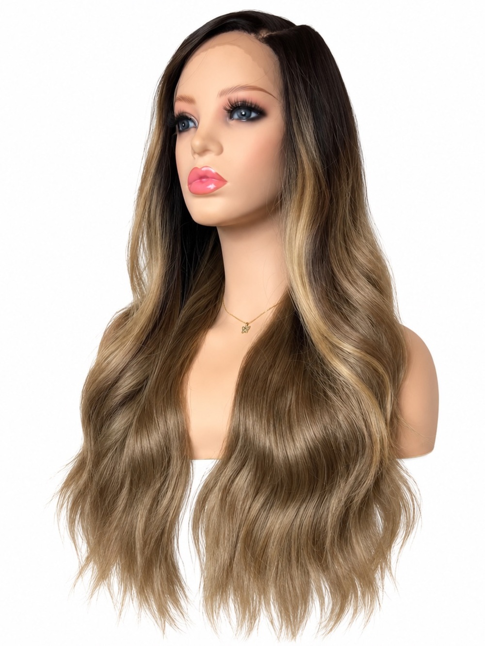 Long Wavy Ombre Lace Front Wig - Brown Blonde 24 inches long